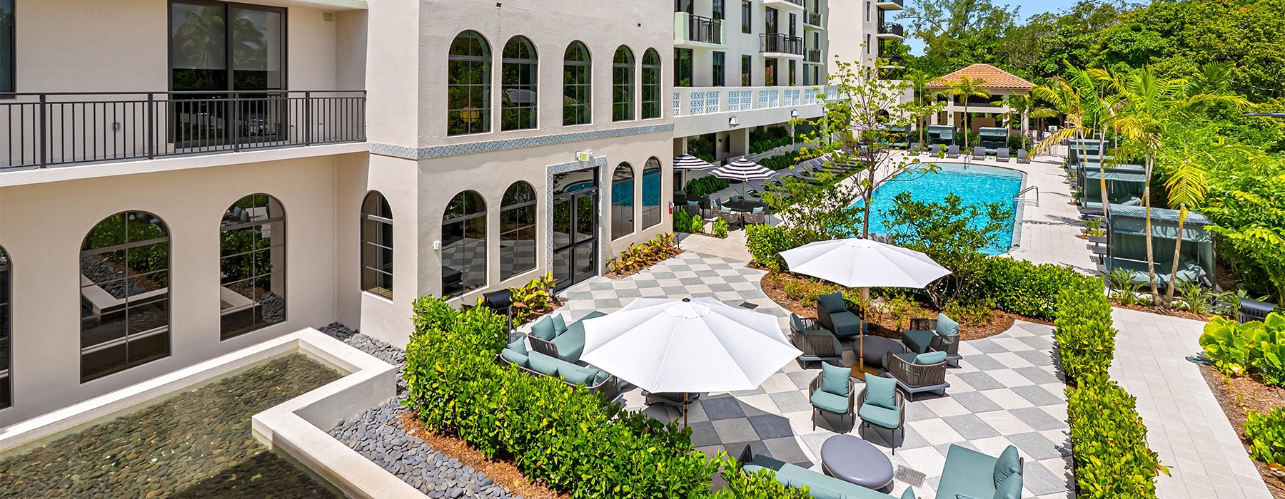 a pool with ample seating